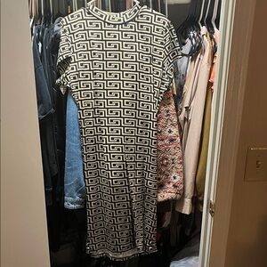 Absolutely Black and Beige Geometric Midi Dress